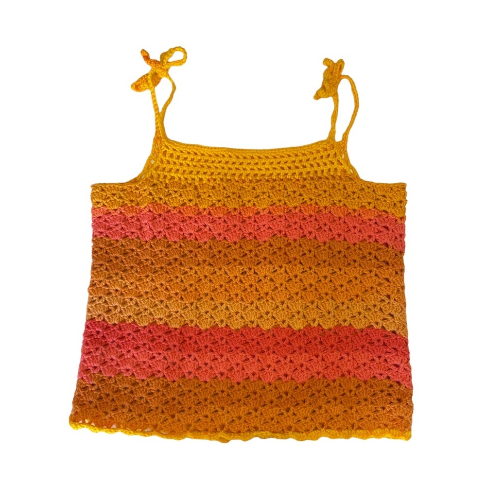 Handmade Crochet Pink Orange Yellow Sunrise Tank Top Tie Straps